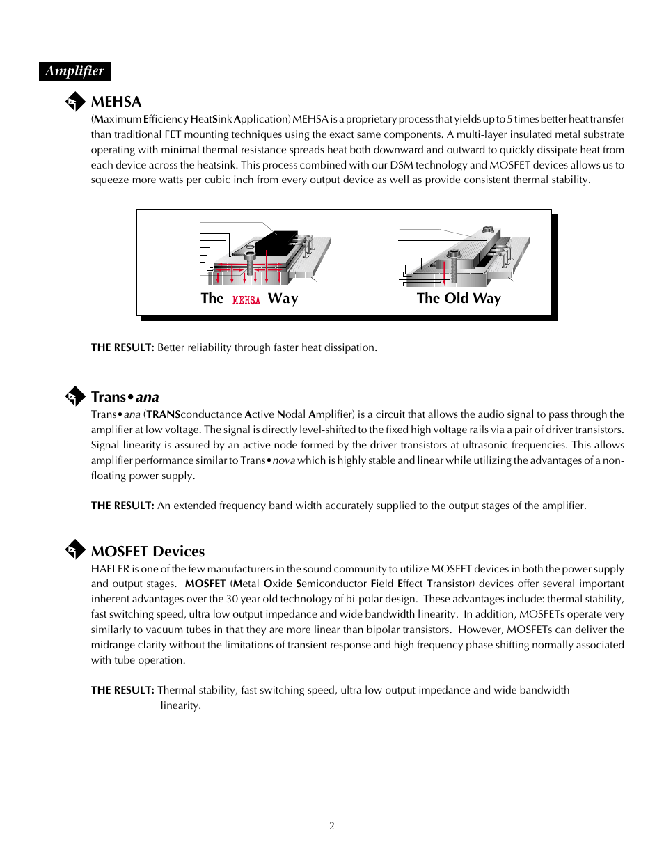 Mehsa, Trans, Mosfet devices | The old way the way, Amplifier | Hafler TRANSANA TRM10S User Manual | Page 11 / 32