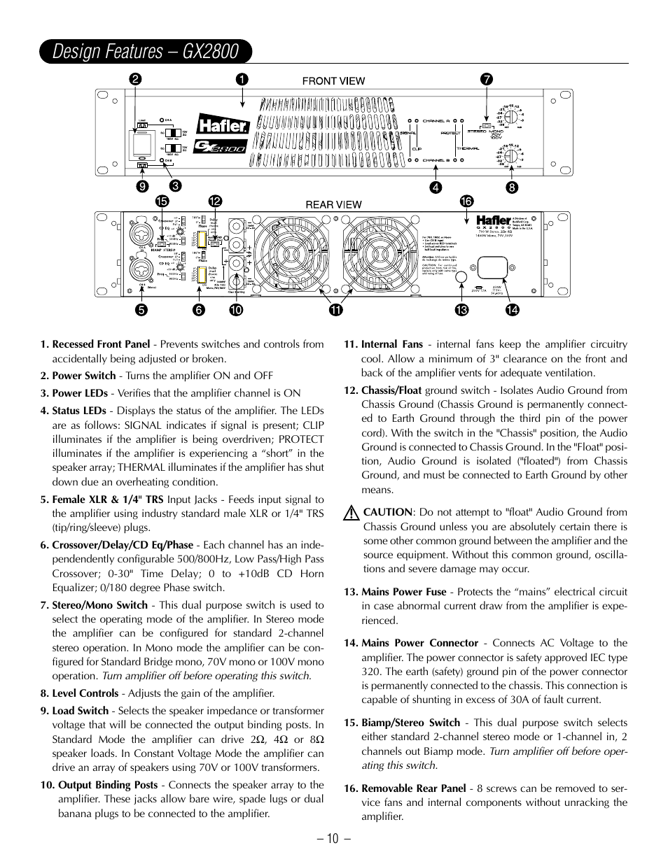 Design features – gx2800 | Hafler GX2800CE User Manual | Page 12 / 24