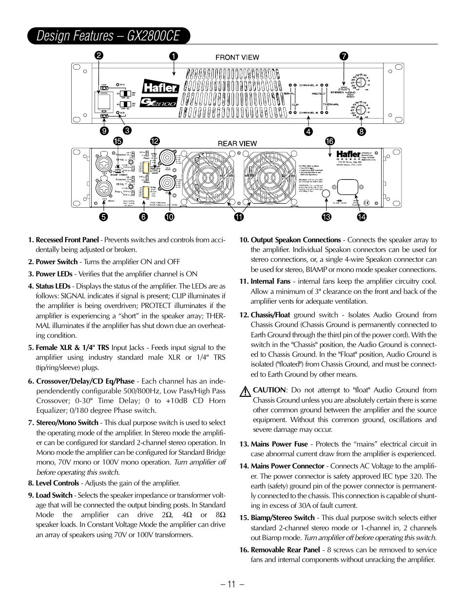 Design features – gx2800ce | Hafler GX2800CE User Manual | Page 13 / 24
