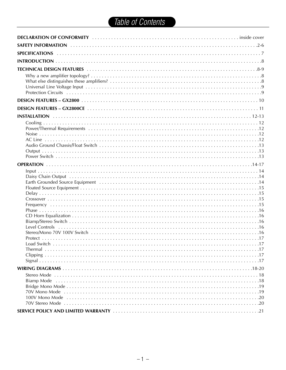 Hafler GX2800CE User Manual | Page 3 / 24