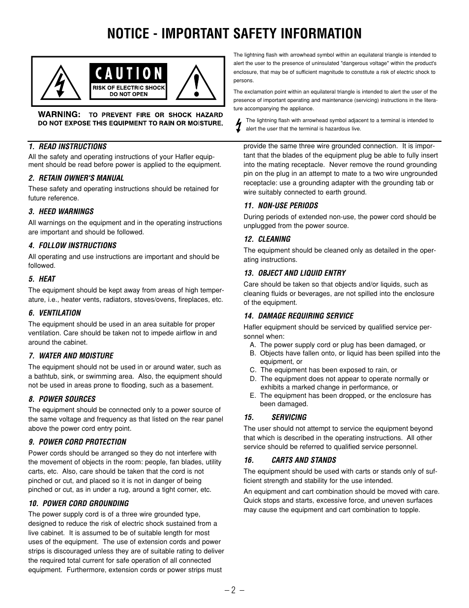 Notice - important safety information | Hafler GX2800CE User Manual | Page 4 / 24