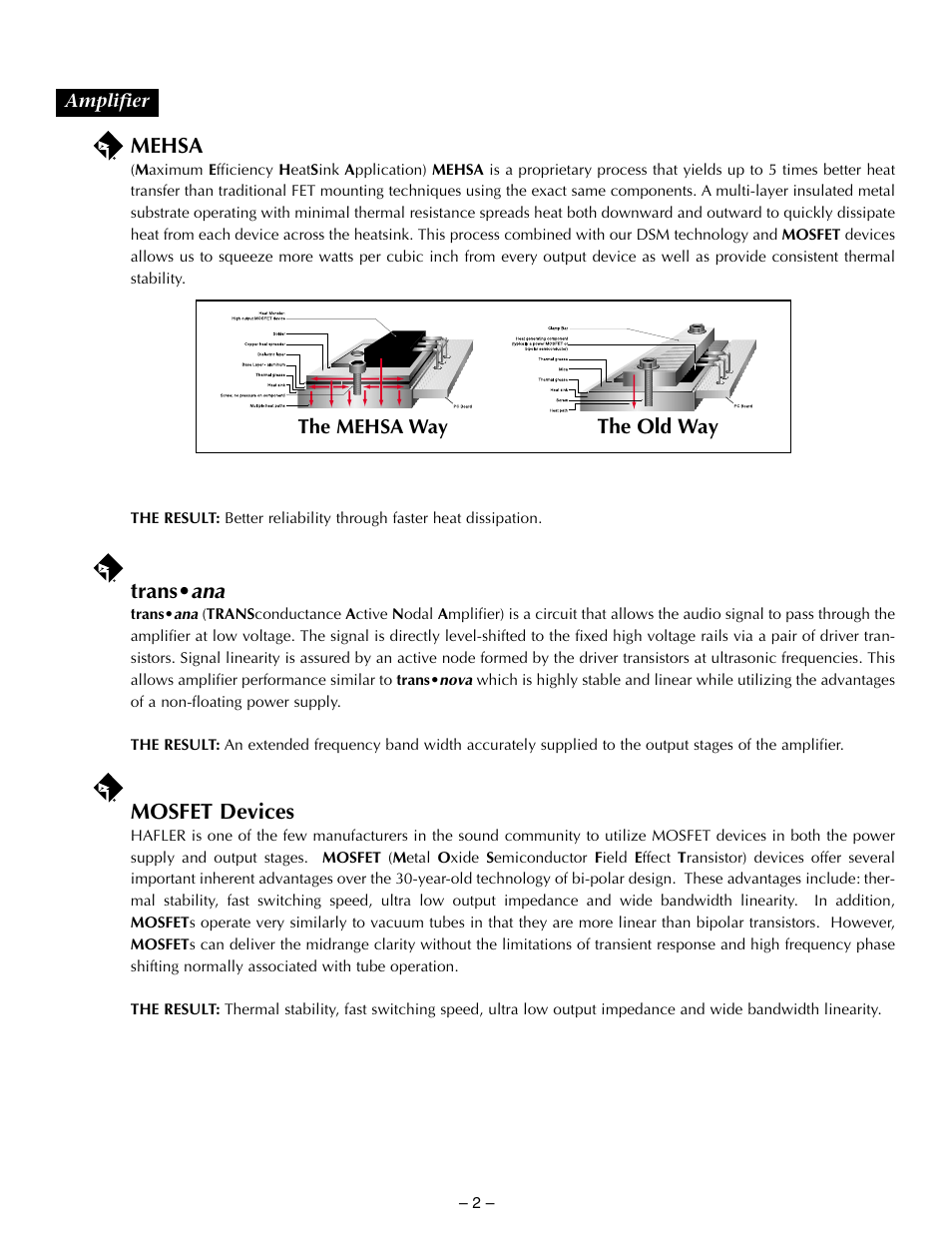 Mehsa, Trans• ana, Mosfet devices | The old way | Hafler TRM10.1 User Manual | Page 11 / 32