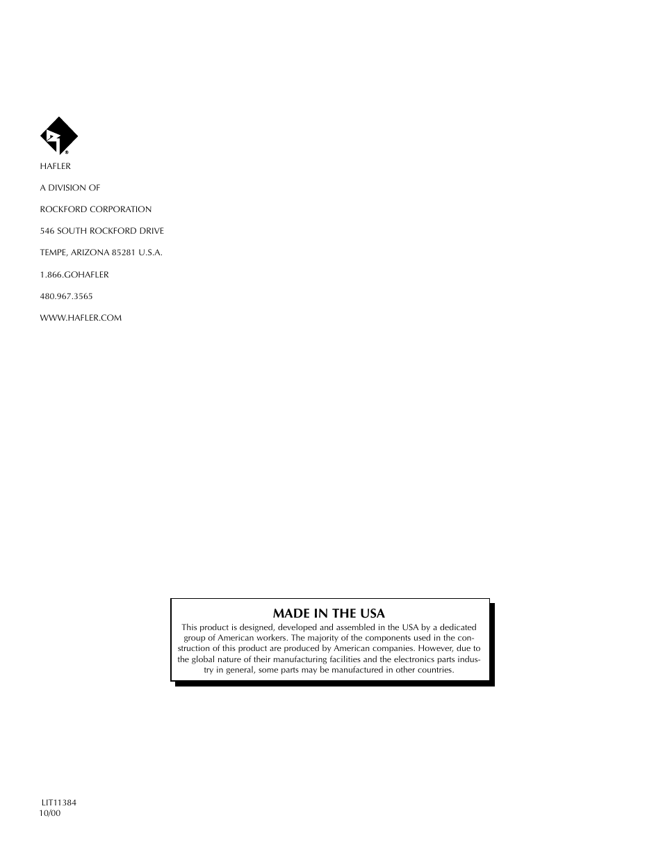 Made in the usa | Hafler TRM10.1 User Manual | Page 32 / 32