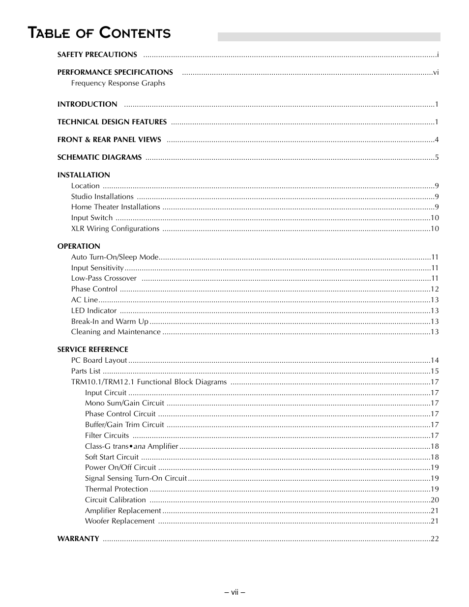 Able of, Ontents | Hafler TRM10.1 User Manual | Page 9 / 32