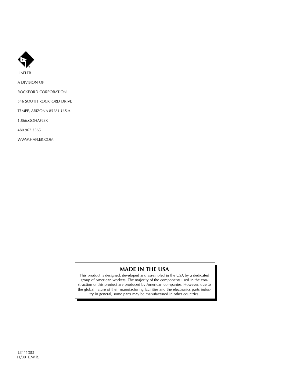 Made in the usa | Hafler TRM6.1CE User Manual | Page 36 / 36