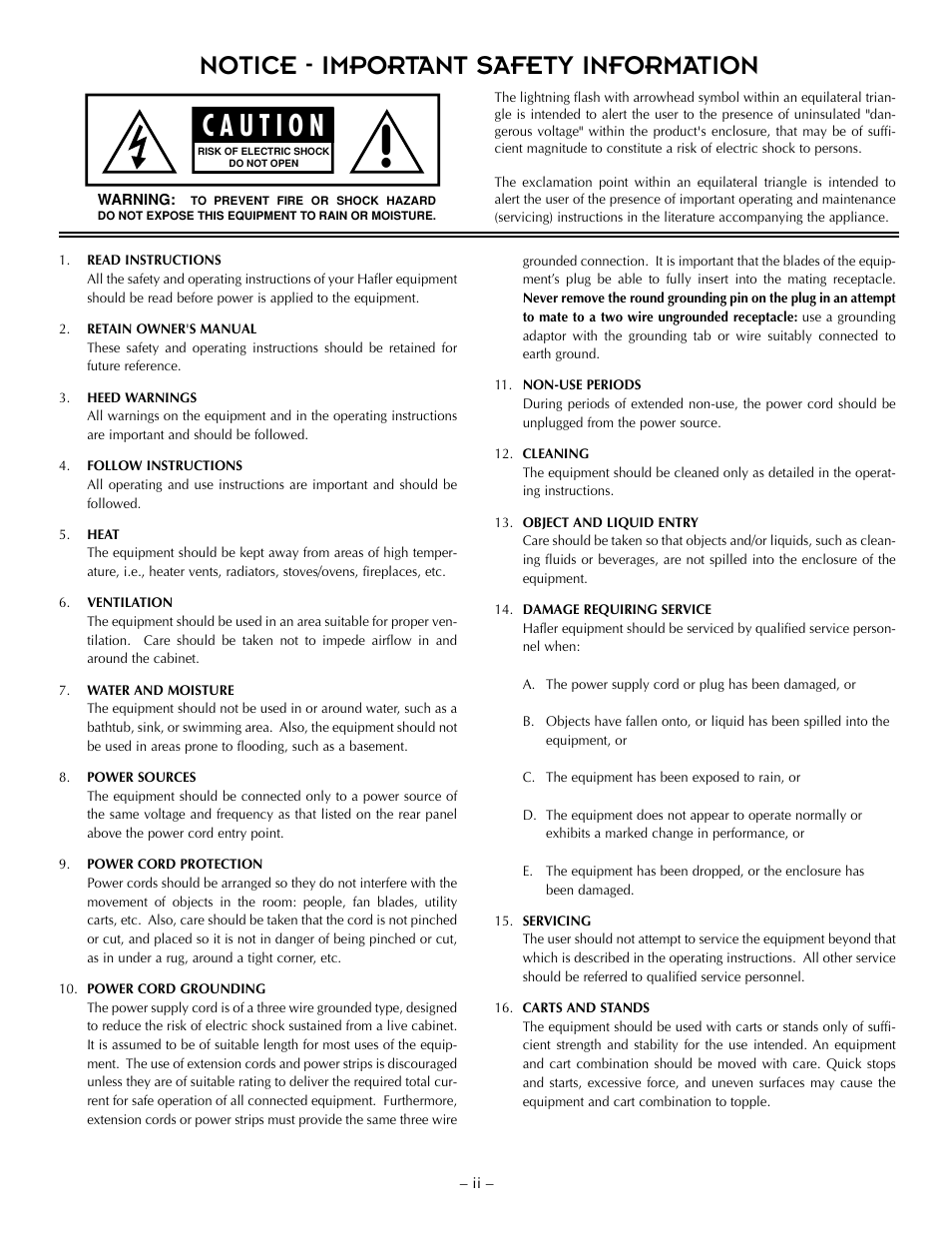 Notice - important safety information | Hafler TRM6.1CE User Manual | Page 4 / 36