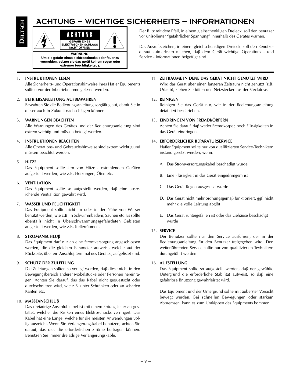 Achtung – wichtige sicherheits – informationen | Hafler TRM6.1CE User Manual | Page 7 / 36