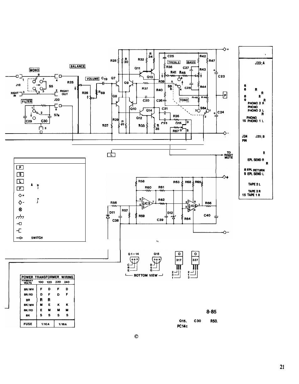 Dh 110 preamplifier, Schematic diagram, Copyright 1985. all rights reserved | Pc13, Line amplifier, Muting | Hafler DH-110 User Manual | Page 21 / 24
