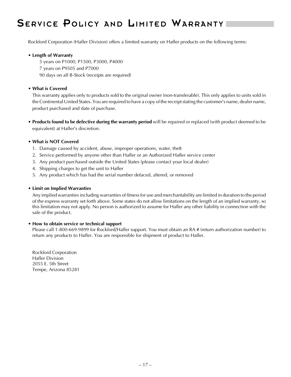 A n d | Hafler P1500 User Manual | Page 26 / 28
