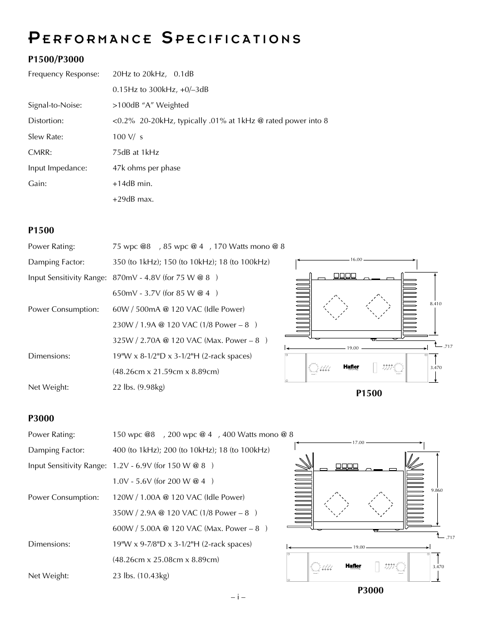 P1500, P3000 | Hafler P1500 User Manual | Page 3 / 28
