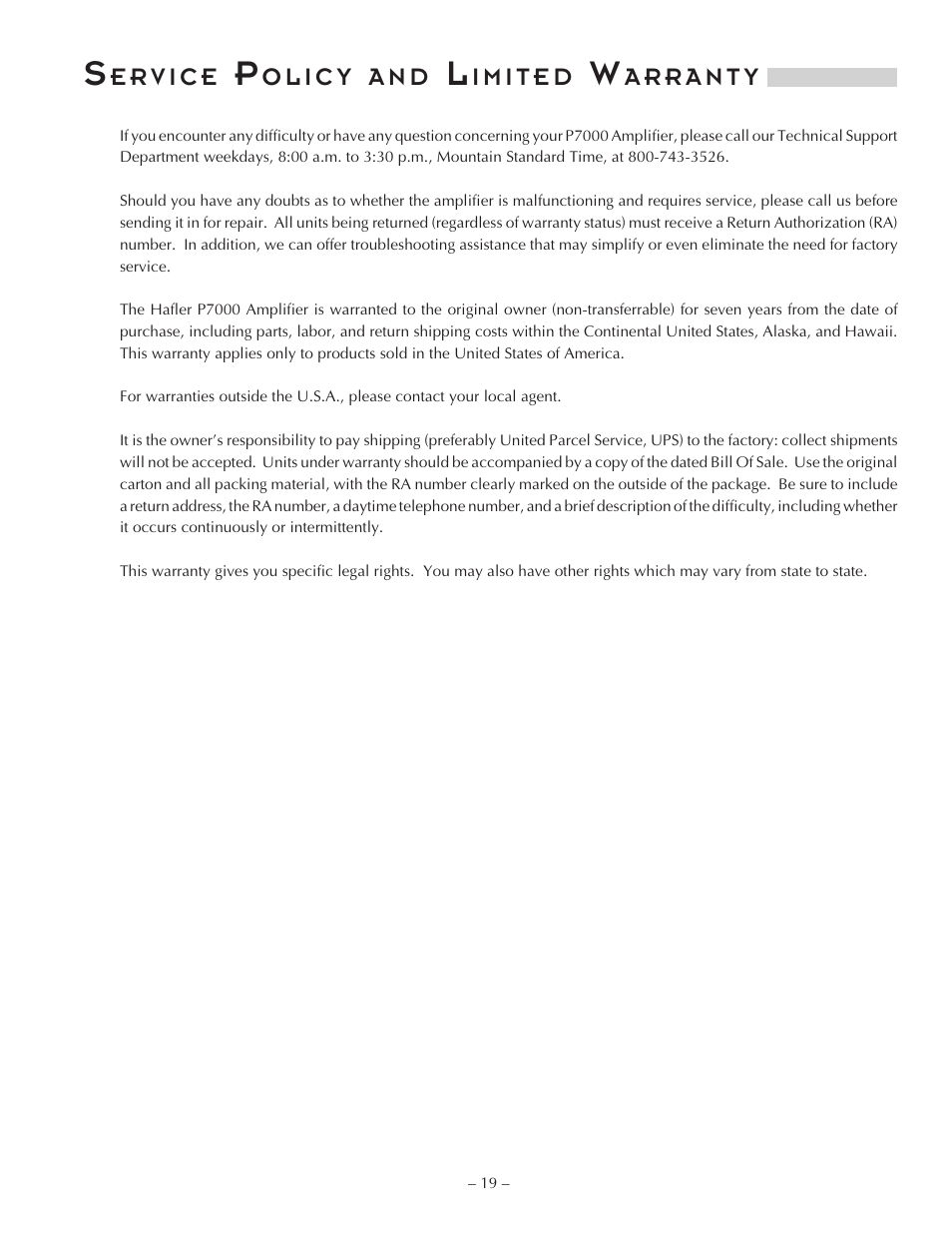 Hafler P7000 User Manual | Page 22 / 24