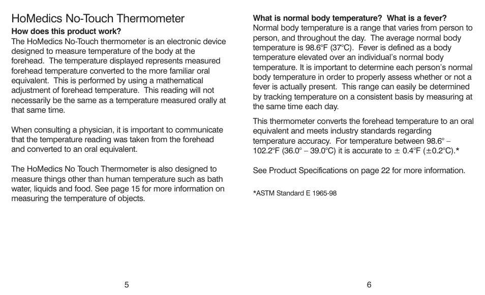 Homedics no-touch thermometer | HoMedics TI-150 User Manual | Page 4 / 24