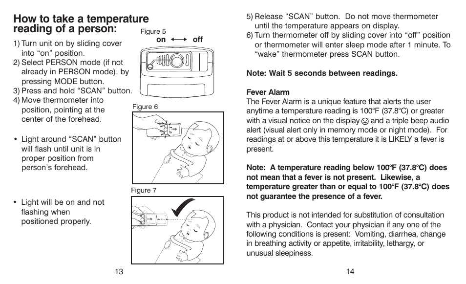 How to take a temperature reading of a person | HoMedics TI-150 User Manual | Page 8 / 24