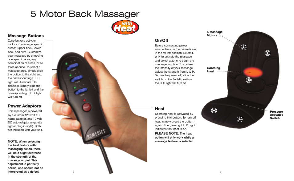 5 motor back massager | HoMedics 5 Motor Back Massager BKP-100 User Manual | Page 4 / 8