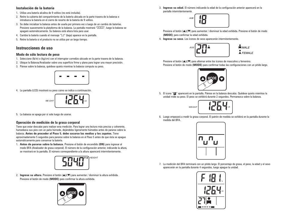 Instrucciones de uso | HoMedics Body Fat Monitor User Manual | Page 6 / 8