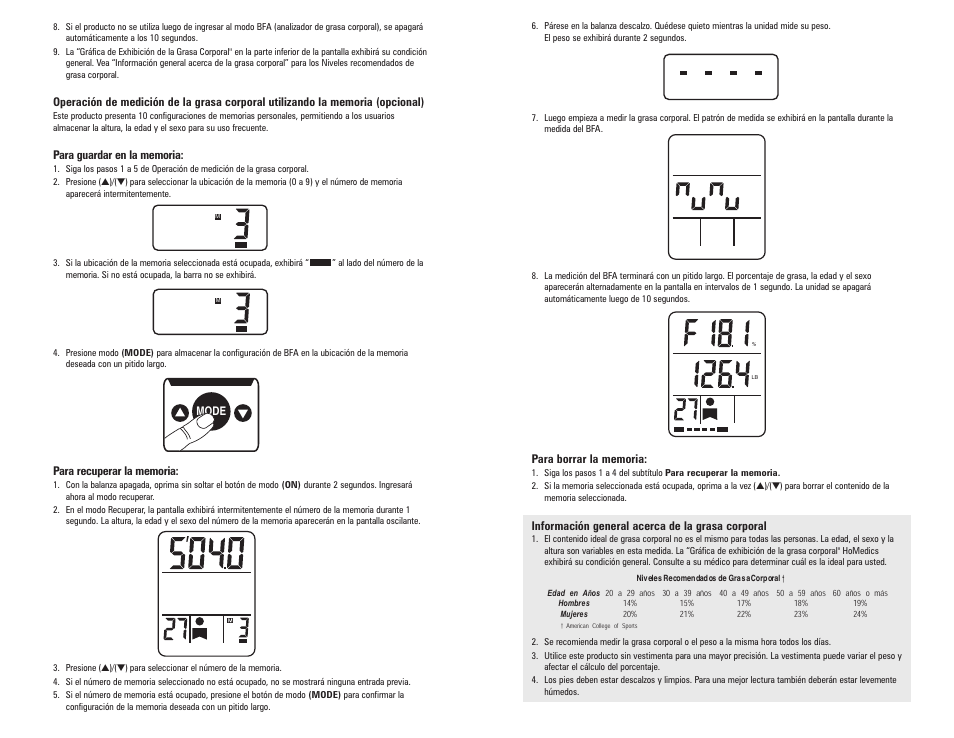 HoMedics Body Fat Monitor User Manual | Page 7 / 8