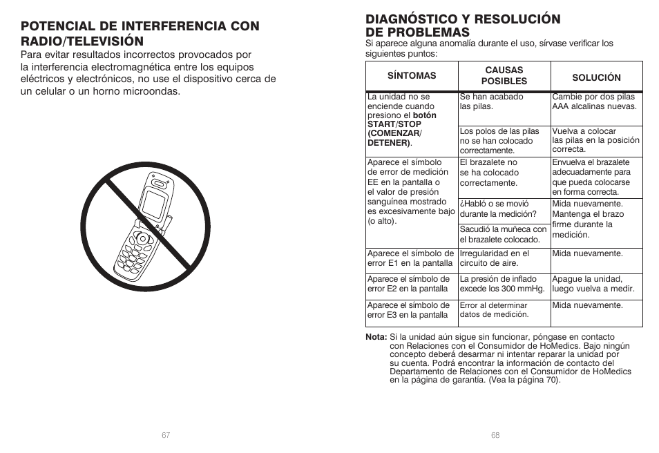 Potencial de interferencia con radio/televisión, Diagnóstico y resolución de problemas | HoMedics IB-BPW060A User Manual | Page 35 / 36