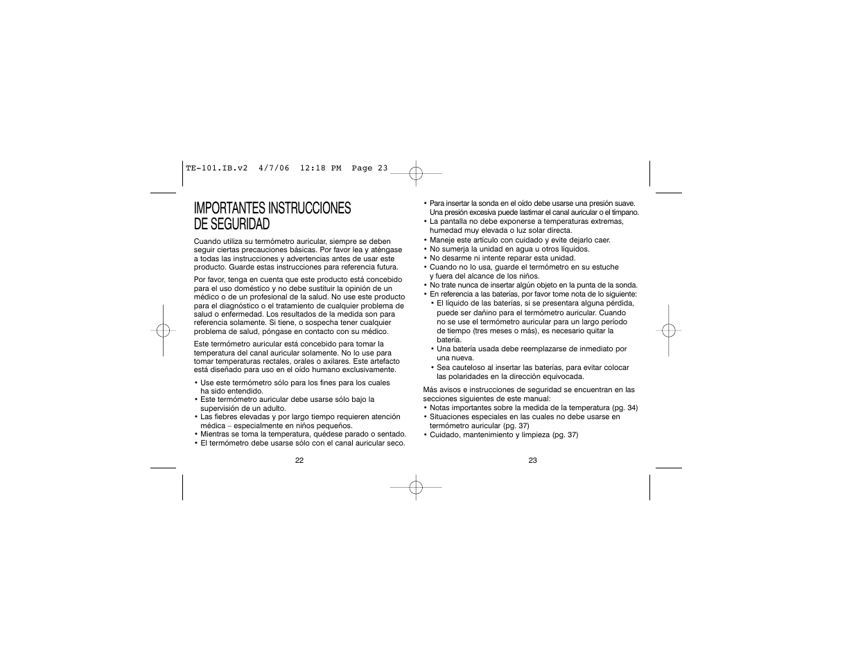Importantes instrucciones de seguridad | HoMedics TE-101 User Manual | Page 12 / 20