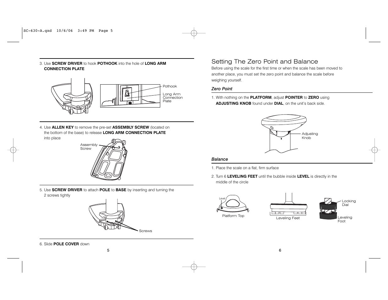 Setting the zero point and balance | HoMedics SC-630 User Manual | Page 3 / 8