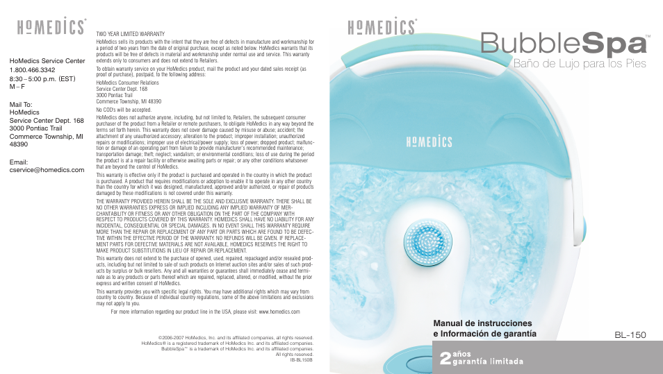 Bubble spa, Baño de lujo para los pies | HoMedics BL-150 User Manual | Page 5 / 8