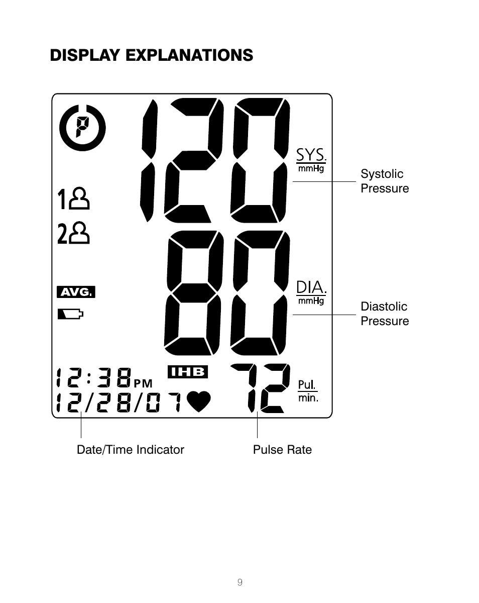 Display explanations | HoMedics BPA-200 User Manual | Page 10 / 64