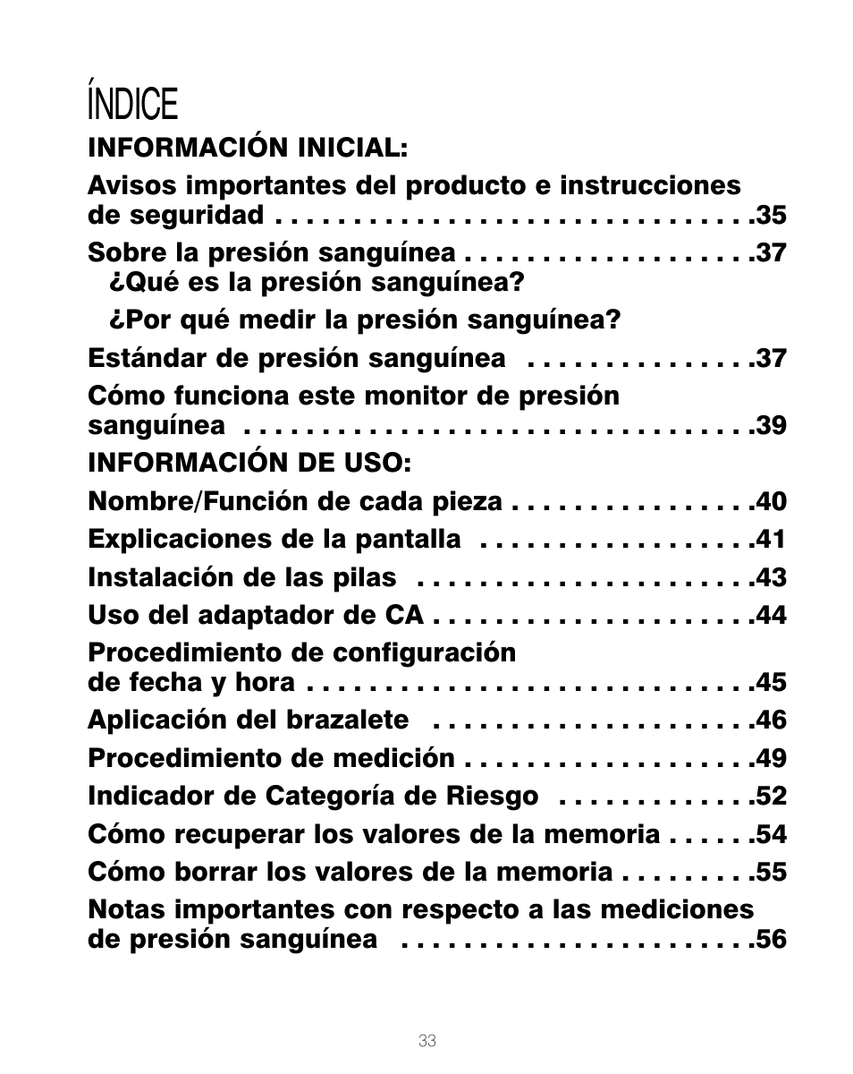 Índice | HoMedics BPA-200 User Manual | Page 34 / 64