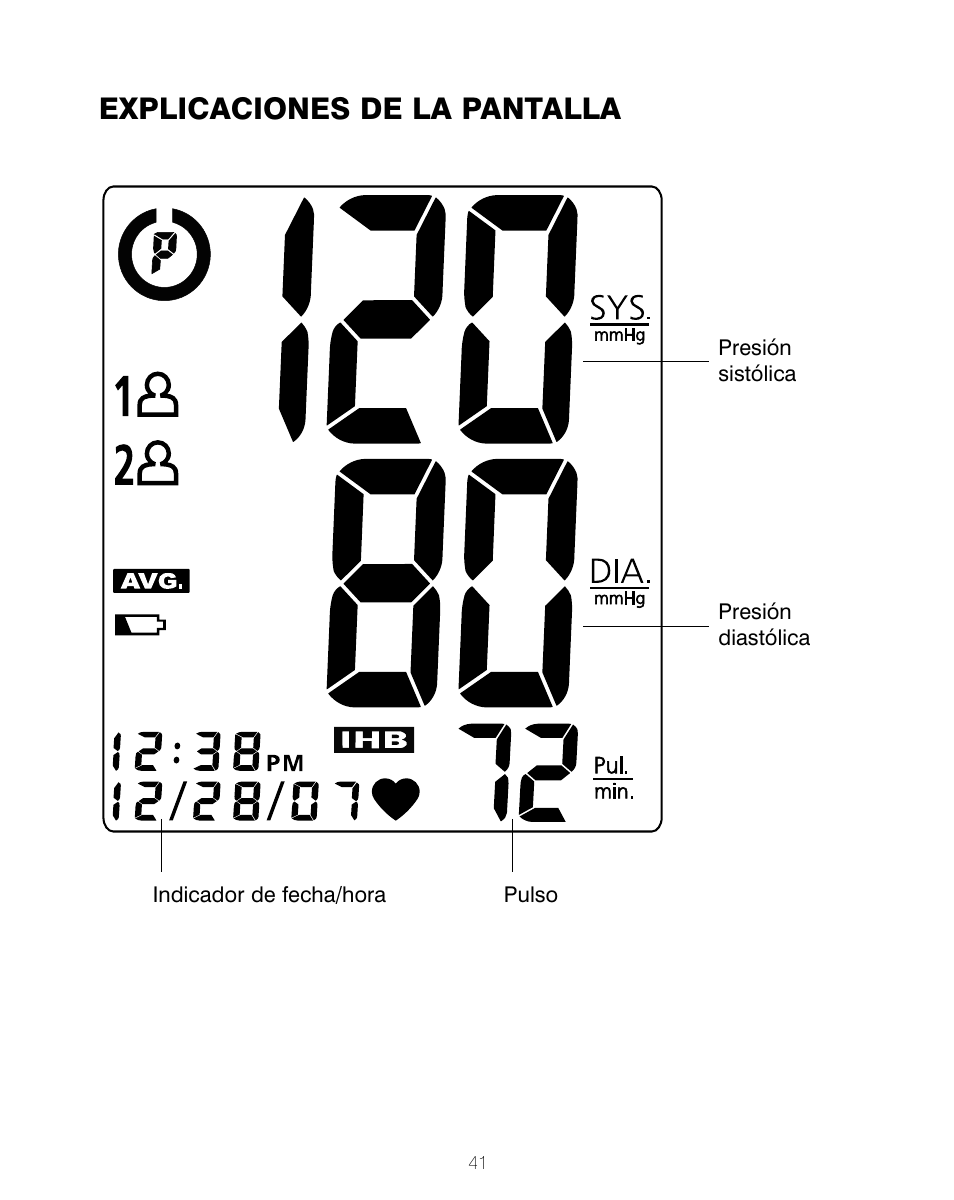 Explicaciones de la pantalla | HoMedics BPA-200 User Manual | Page 42 / 64
