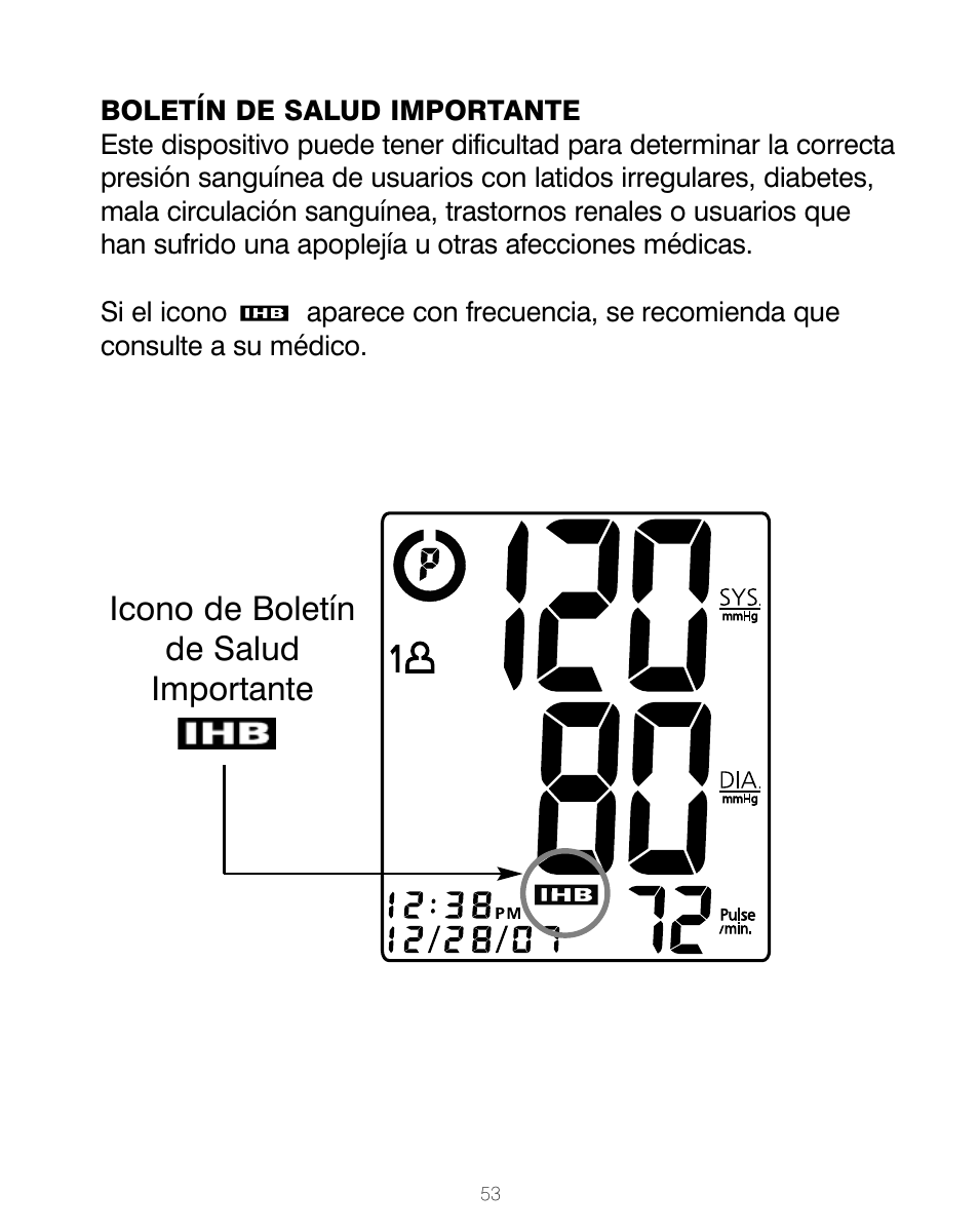 Icono de boletín de salud importante | HoMedics BPA-200 User Manual | Page 54 / 64