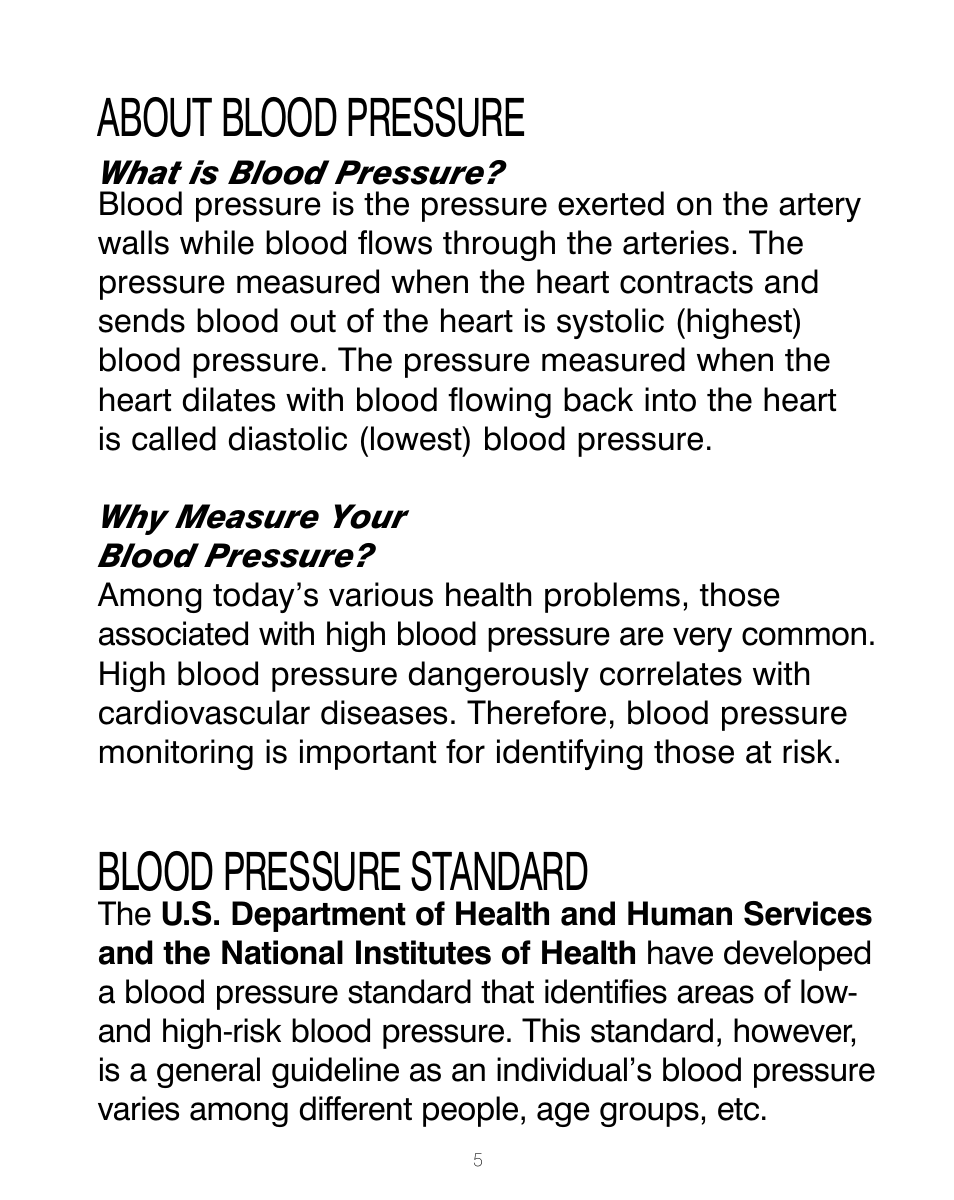About blood pressure, Blood pressure standard | HoMedics BPA-200 User Manual | Page 6 / 64