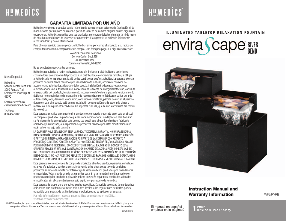 HoMedics Envirascape WFL-RVRB User Manual | 8 pages