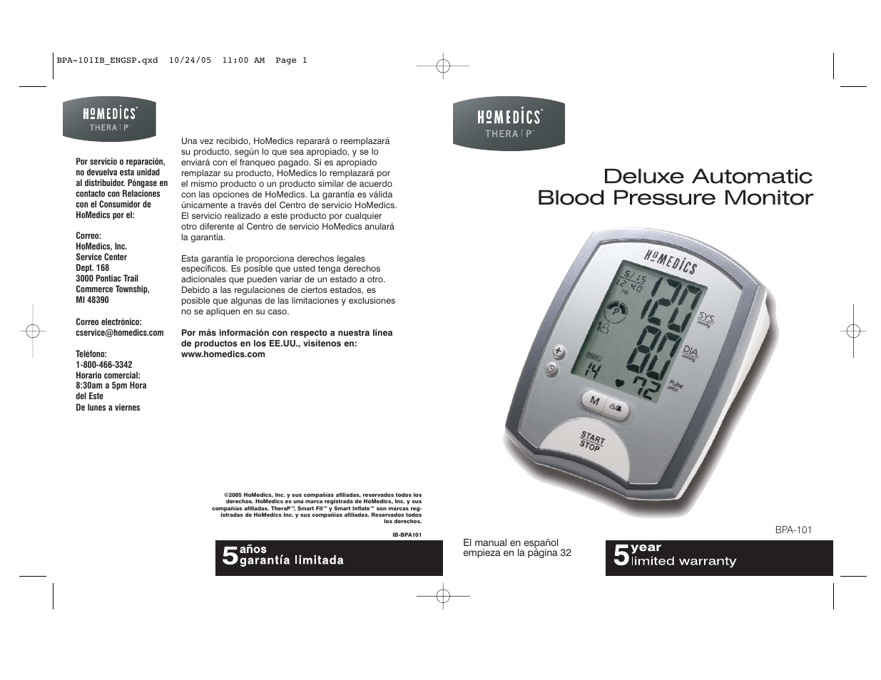 HoMedics BPA-101 User Manual | 32 pages