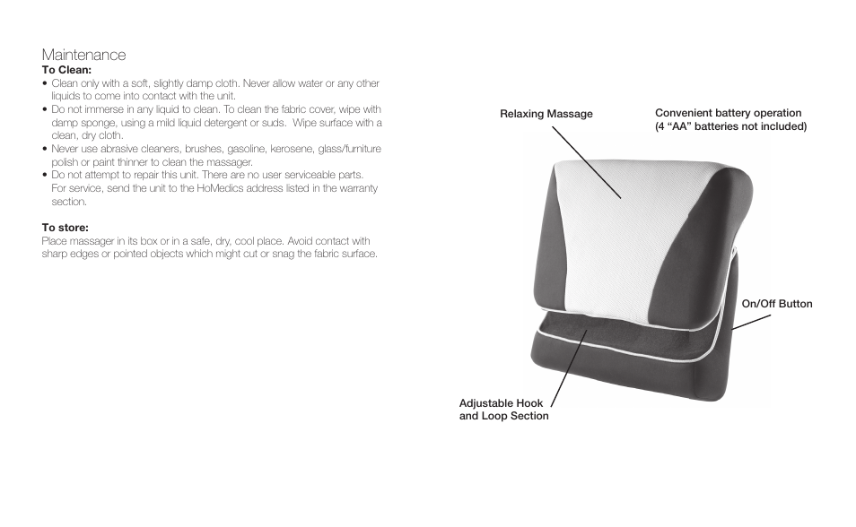 Maintenance | HoMedics Adjustable Height Lumbar Massager LLUV-200 User Manual | Page 3 / 6