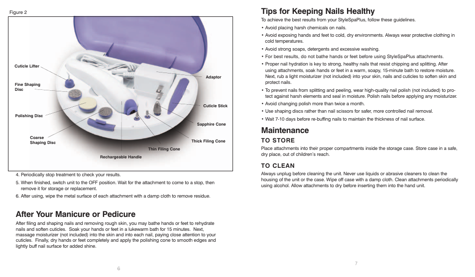 After your manicure or pedicure, Tips for keeping nails healthy, Maintenance | HoMedics Pedicure Foot Spa User Manual | Page 4 / 8