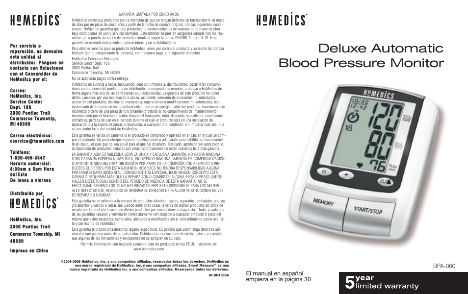 HoMedics IB-BPA060A User Manual | 30 pages