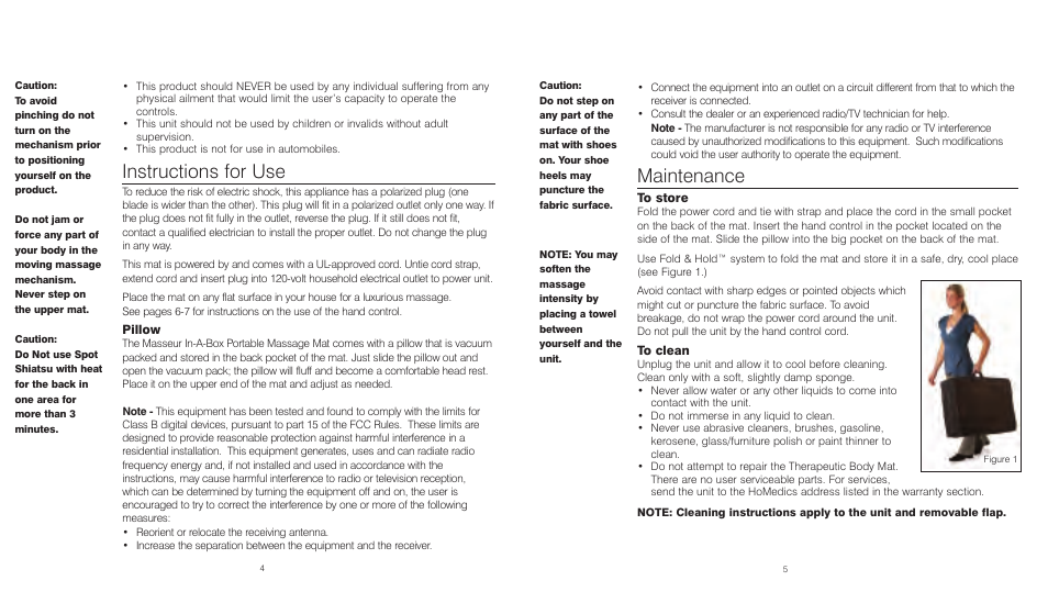 Instructions for use, Maintenance | HoMedics Masseur In-A-Box RMM-300H User Manual | Page 3 / 8