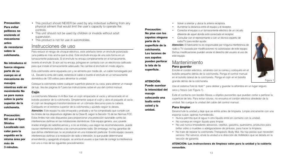 Instrucciones de uso, Mantenimiento | HoMedics Masseur In-A-Box RMM-300H User Manual | Page 7 / 8