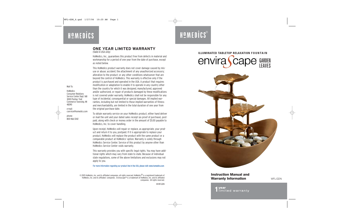 HoMedics WFL-GDN User Manual | 4 pages