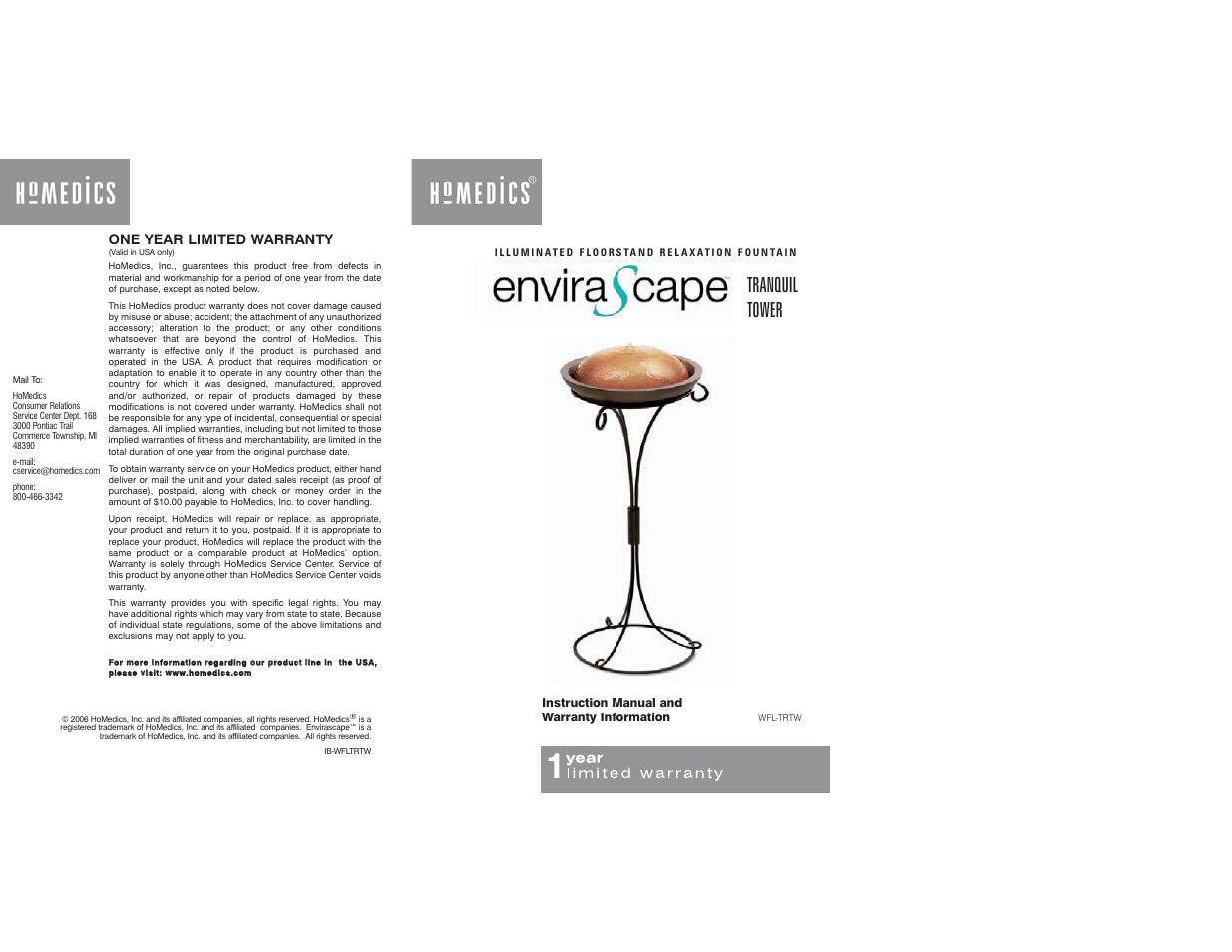 HoMedics enviraScape WFL-TRTW User Manual | 12 pages