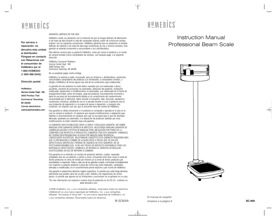 HoMedics SC-650 User Manual | 8 pages