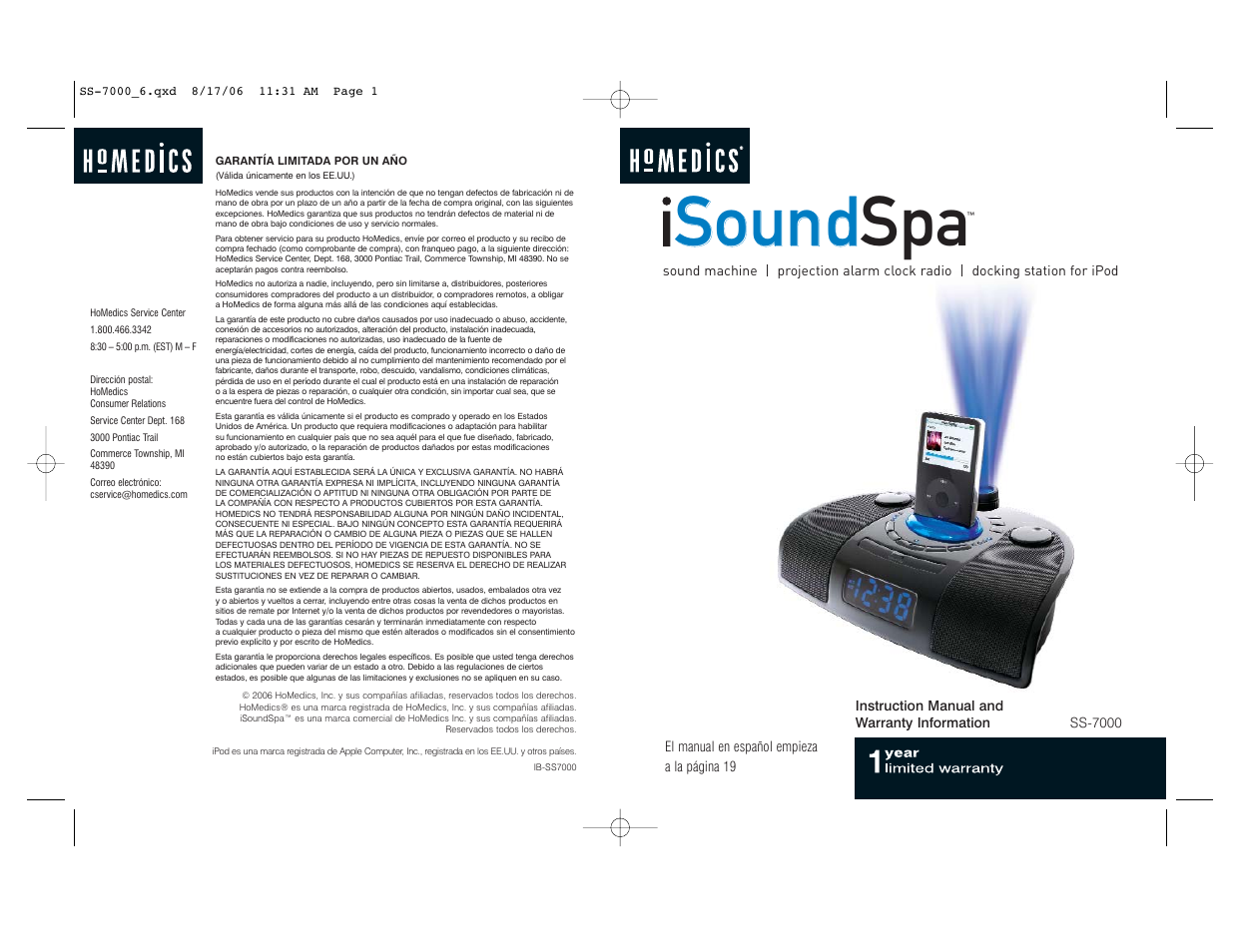 HoMedics SoundSpa SS-7000 User Manual | 18 pages