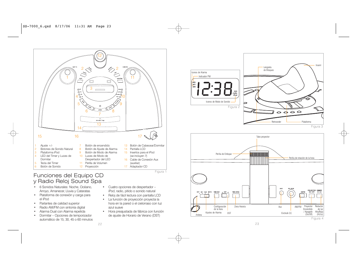 Funciones del equipo cd y radio reloj sound spa | HoMedics SoundSpa SS-7000 User Manual | Page 12 / 18