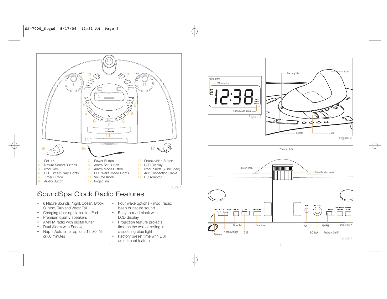 Isoundspa clock radio features | HoMedics SoundSpa SS-7000 User Manual | Page 3 / 18