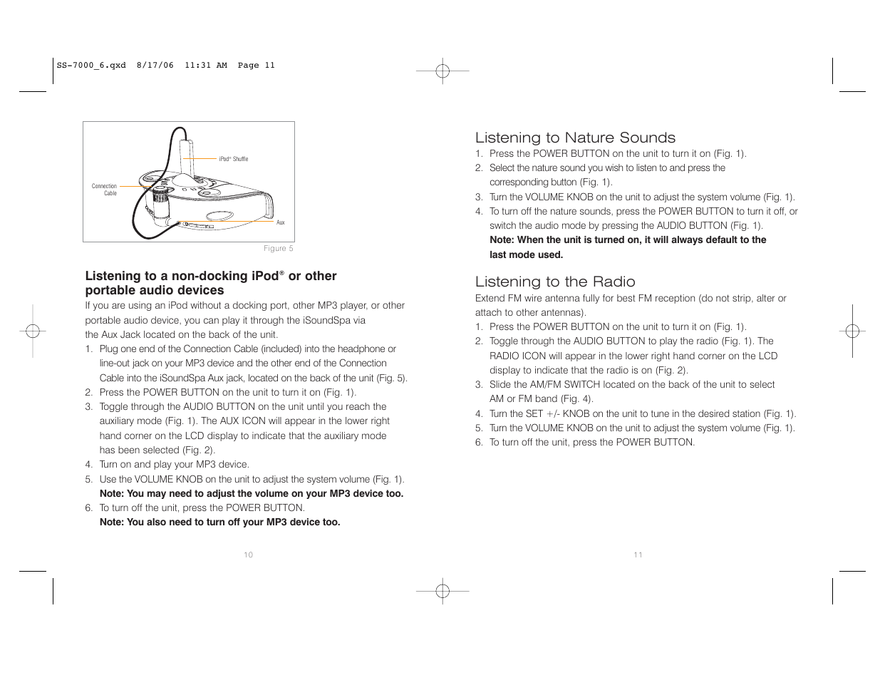 Listening to nature sounds, Listening to the radio | HoMedics SoundSpa SS-7000 User Manual | Page 6 / 18