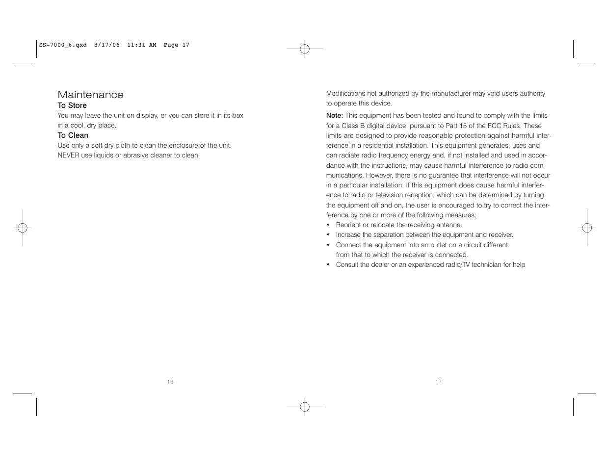 Maintenance | HoMedics SoundSpa SS-7000 User Manual | Page 9 / 18