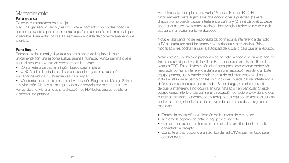Mantenimiento | HoMedics Shiatsu and Vibration Massaging Cussion MCS300HW User Manual | Page 10 / 12