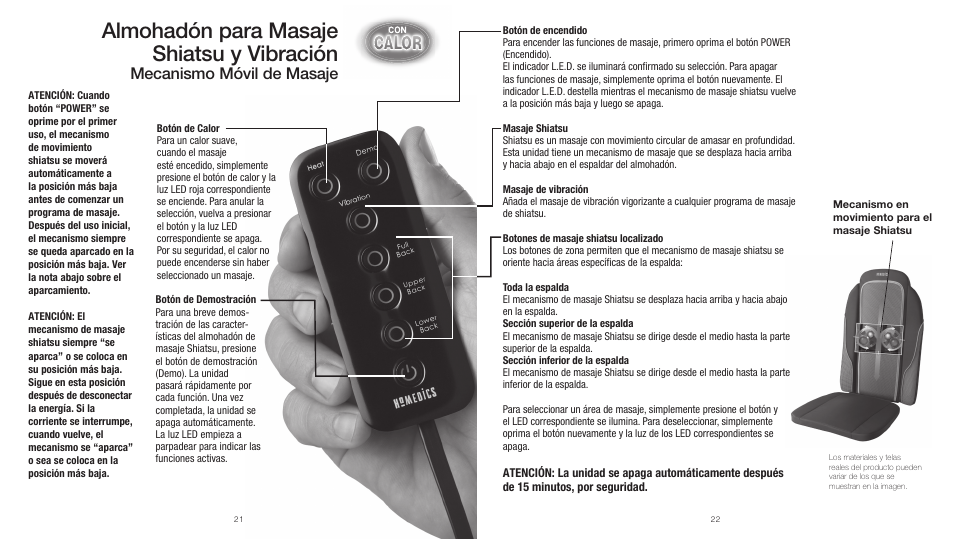 Almohadón para masaje shiatsu y vibración, Mecanismo móvil de masaje | HoMedics Shiatsu and Vibration Massaging Cussion MCS300HW User Manual | Page 12 / 12