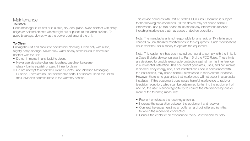 Maintenance | HoMedics Shiatsu and Vibration Massaging Cussion MCS300HW User Manual | Page 4 / 12