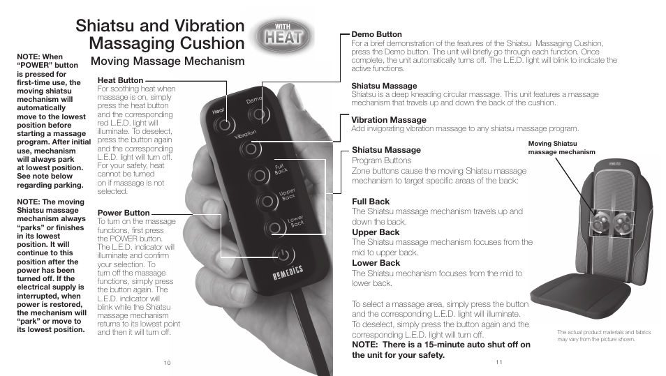 Shiatsu and vibration massaging cushion, Moving massage mechanism | HoMedics Shiatsu and Vibration Massaging Cussion MCS300HW User Manual | Page 6 / 12