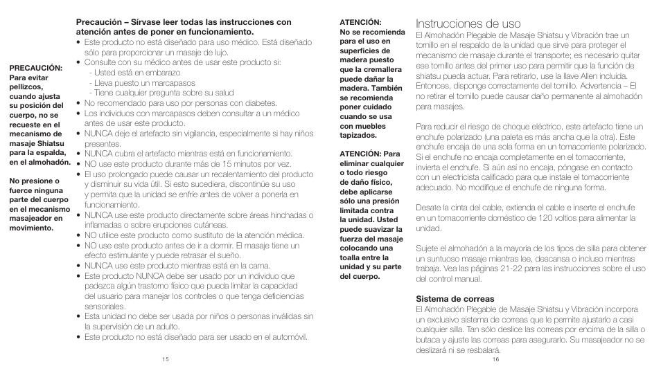 Instrucciones de uso | HoMedics Shiatsu and Vibration Massaging Cussion MCS300HW User Manual | Page 9 / 12