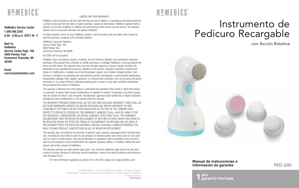 Instrumento de pedicuro recargable | HoMedics PED-200 User Manual | Page 5 / 8
